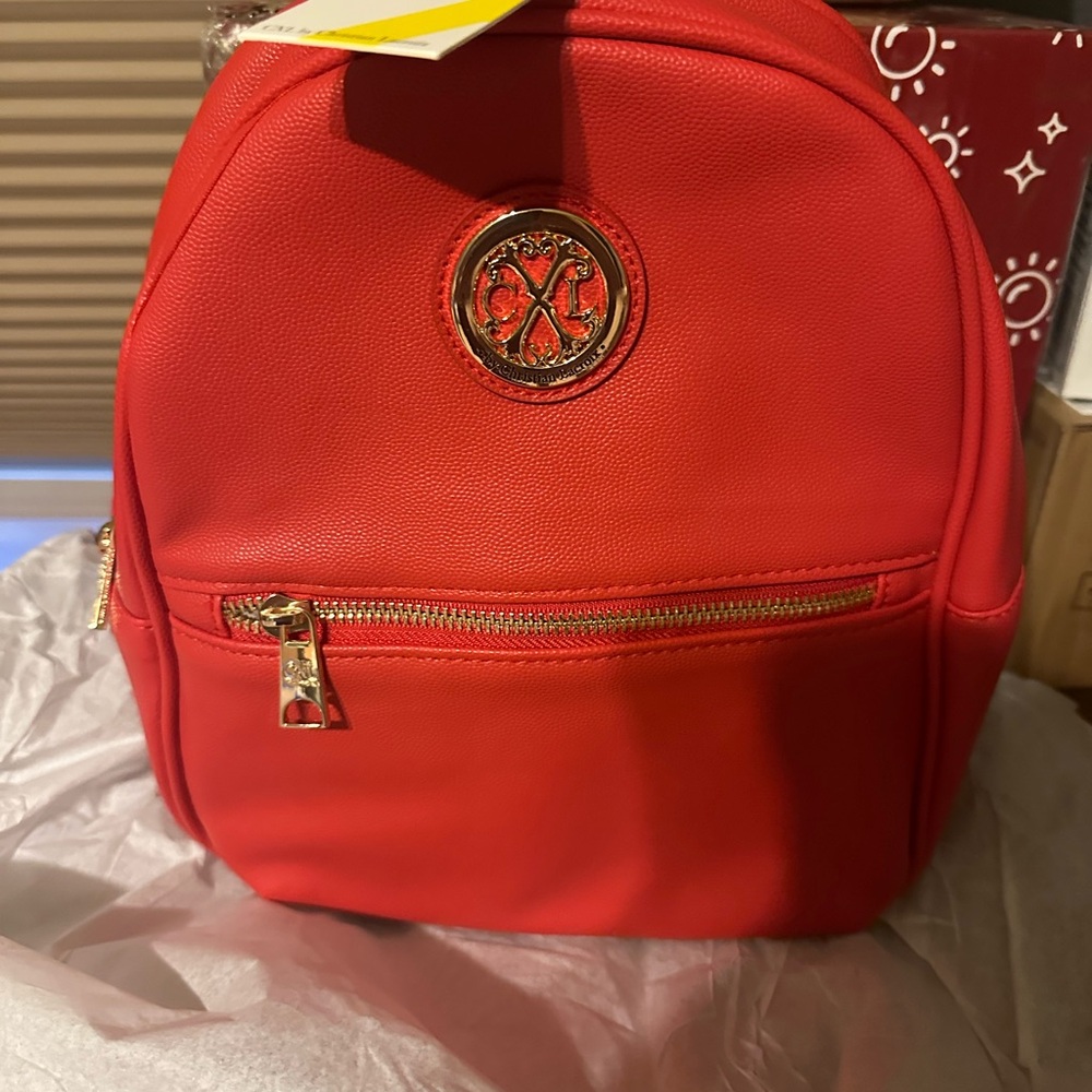 Chic Red Backpack with Gold Details